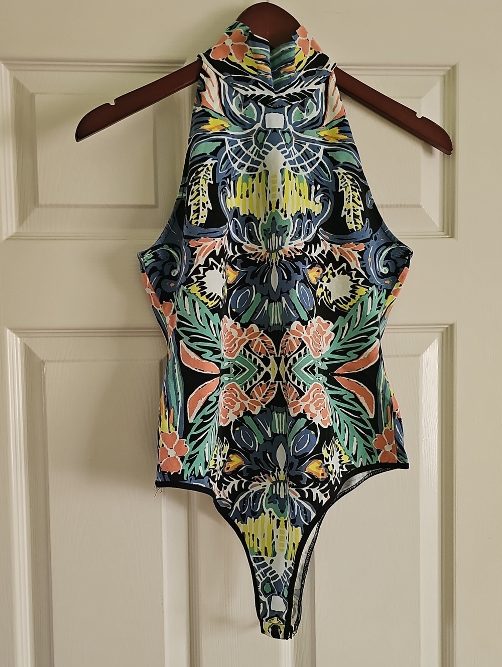 Free People Women's High-Neck One-Piece Bodysuit in Navy, Green, Coral, Yellow